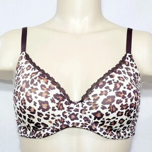 32D Modern Movement Lace Trim Molded Cup Underwire Bra Animal Print  Excellent P
